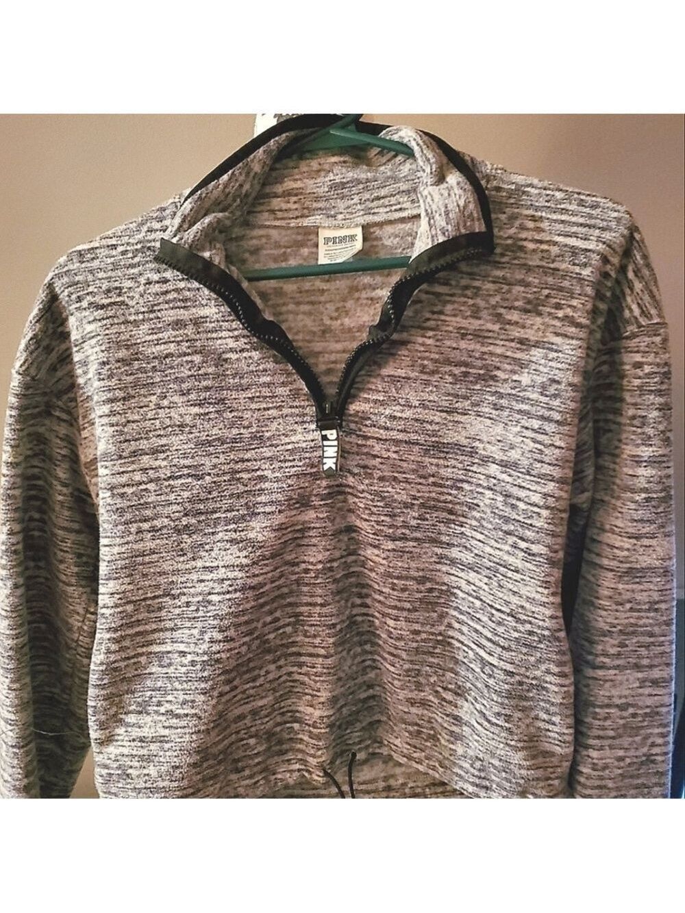 PINK Victoria's Secret Y2K Cropped Sweatshirt Half Zip Heathered Gray XSmall